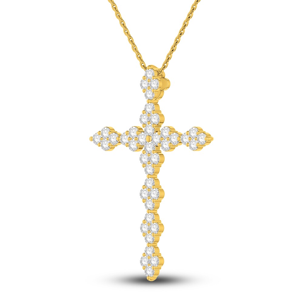 Diamond Cross Necklace 1 ct tw Round 10K Yellow Gold 2stoP539