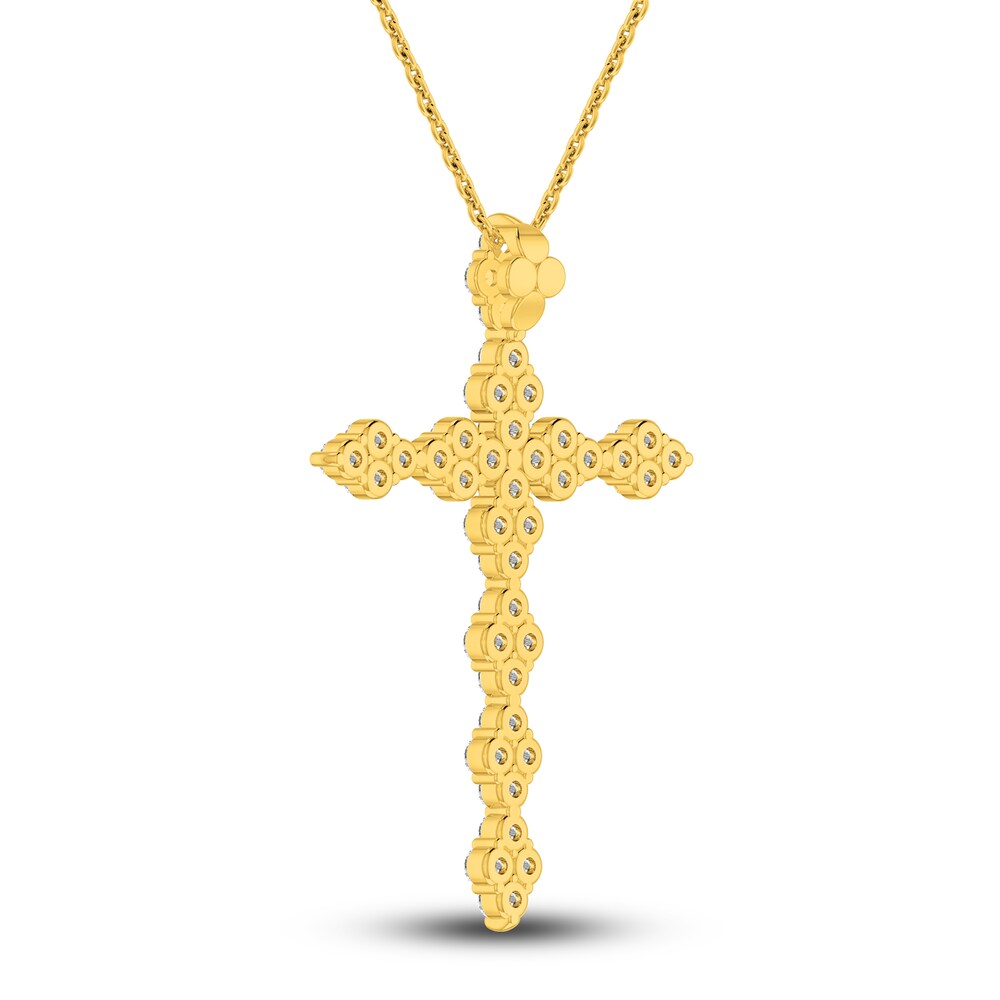 Diamond Cross Necklace 1 ct tw Round 10K Yellow Gold 2stoP539