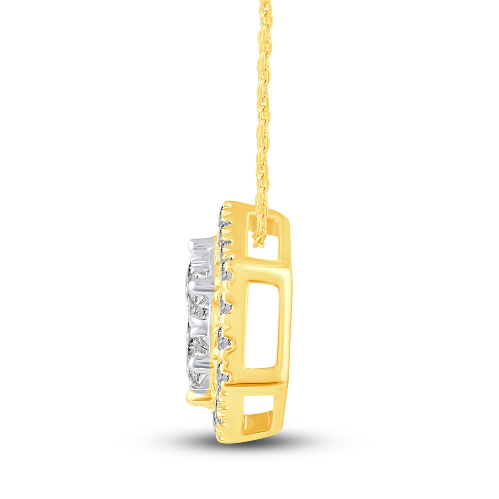 Diamond Hexagon Pendant Necklace 1/2 ct tw Round 10K Yellow Gold 3WGAzteP