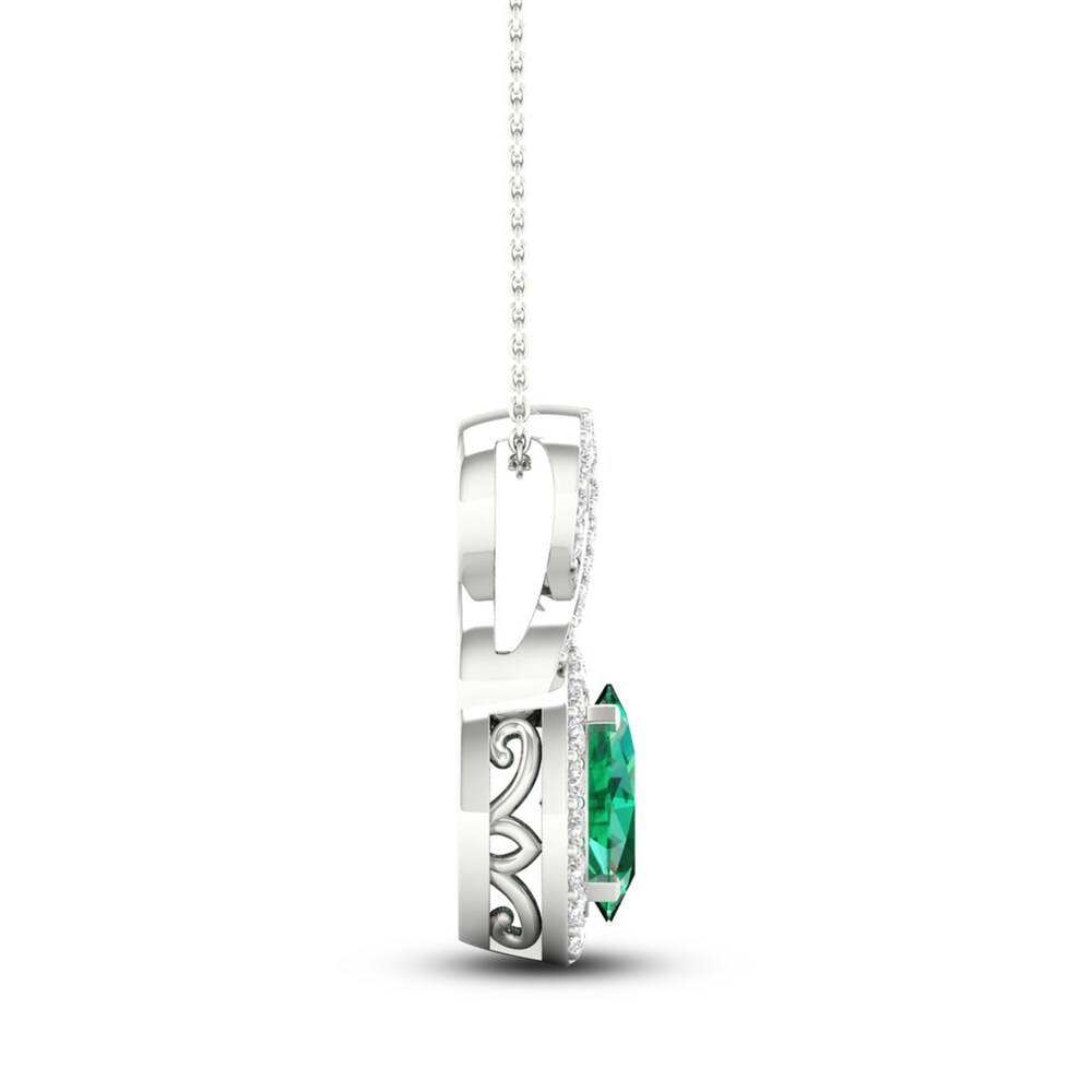 Lab-Created Emerald & Lab-Created White Sapphire Necklace 10K White Gold 18\" 3a7GGjpZ