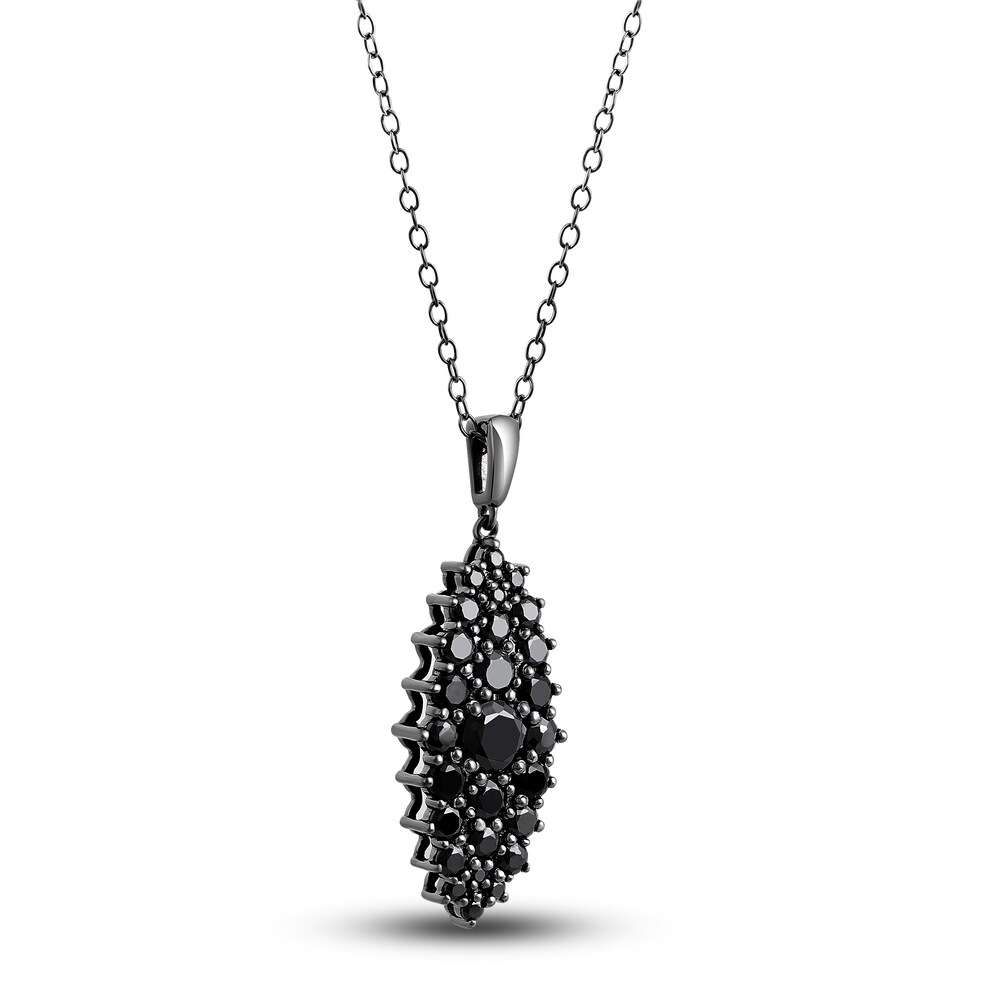 Black Diamond Pendant Necklace 2 ct tw Round 14K White Gold/Black Rhodium 18\" 3oC3l7uT