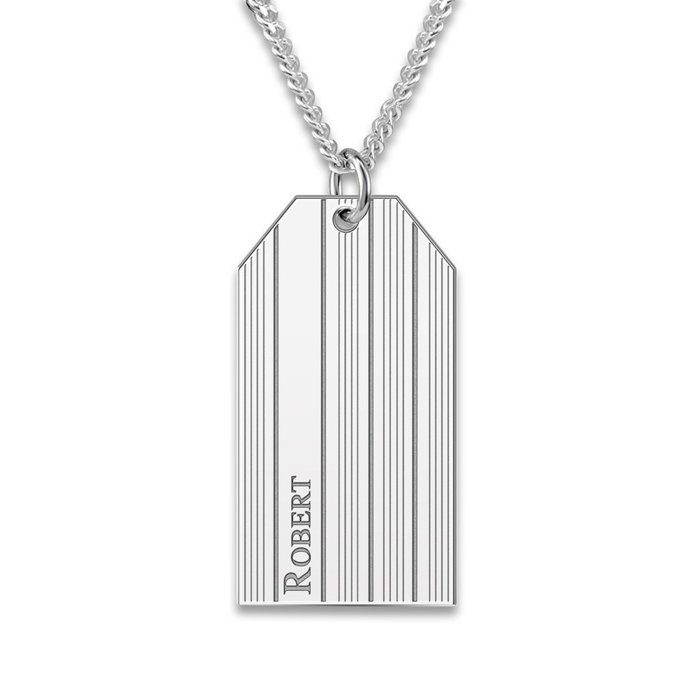 Men\'s Engravable Dog Tag Pendant Necklace Sterling Silver 22\" 4RXnO6qT