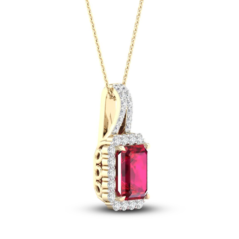 Lab-Created Ruby & Lab-Created White Sapphire Necklace 10K Yellow Gold 18\" 5bVSoz8p