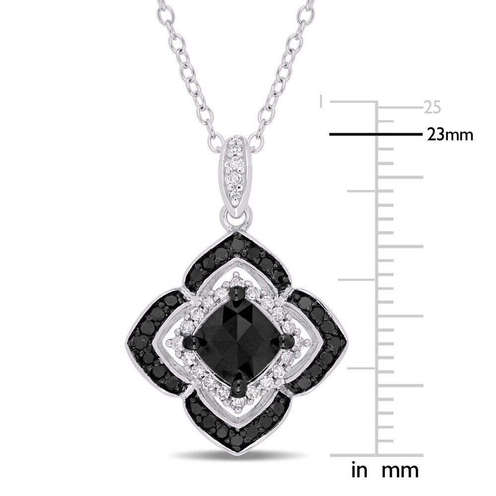 Black & White Diamond Halo Necklace 1-1/3 ct tw Round Sterling Silver 18\" 6R8Px5yJ