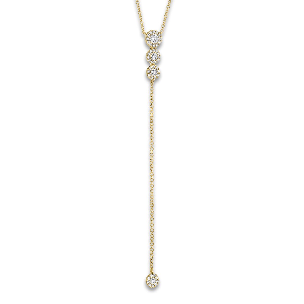 Shy Creation Diamond Lariat Necklace 1/4 ct tw Round 14K Yellow Gold 18\" SC55002607 7SfgaD5K