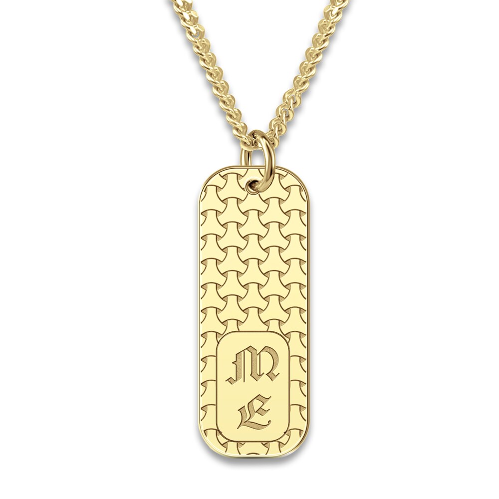 Men\'s Engravable Dog Tag Pendant Necklace Yellow Gold-Plated Sterling Silver 22\" 7nOC57O9
