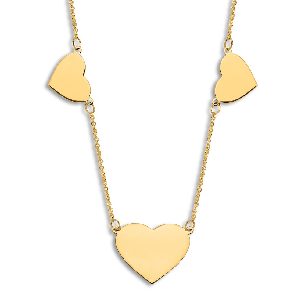 Engravable Multi-Heart Necklace 14K Yellow Gold 16\" to 18\" Adjustable 9YczSzYJ