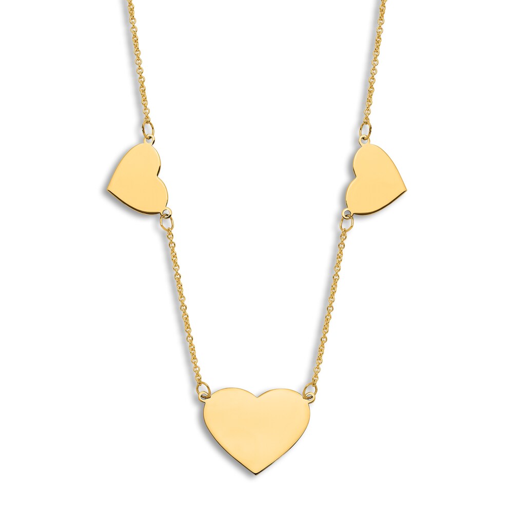 Engravable Multi-Heart Necklace 14K Yellow Gold 16\" to 18\" Adjustable 9YczSzYJ