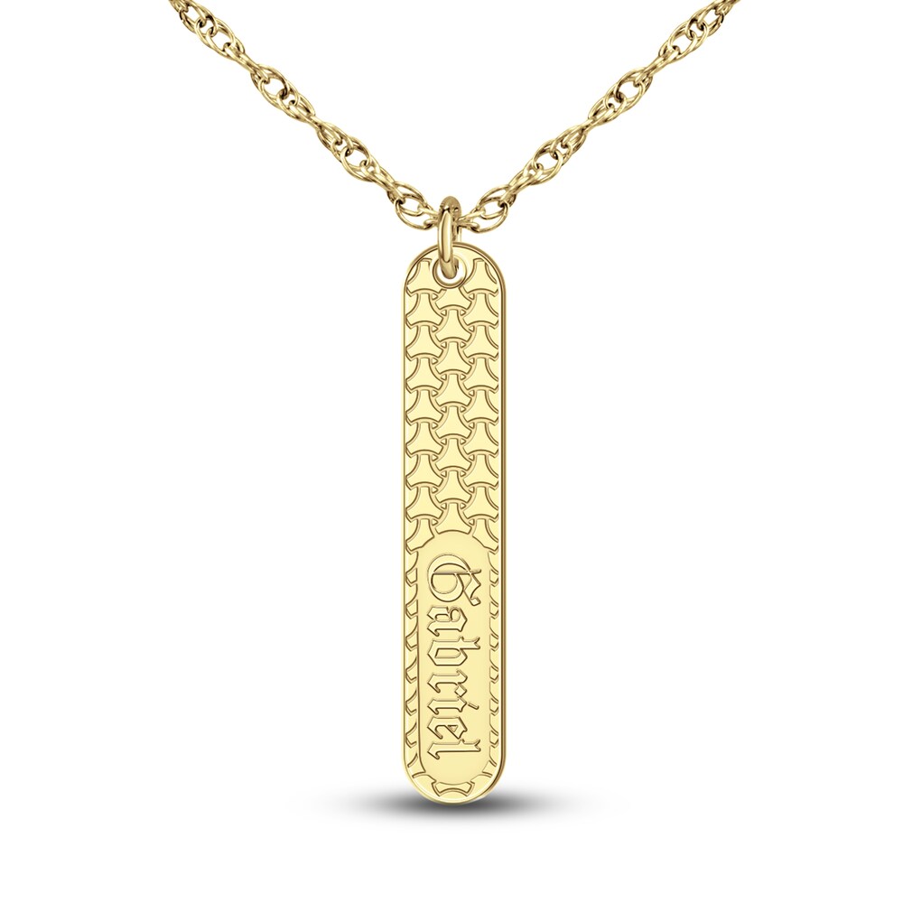 Engravable Bar Pendant Necklace 10K Yellow Gold-Plated Sterling Silver 18\" 9fvP2c5r [9fvP2c5r]