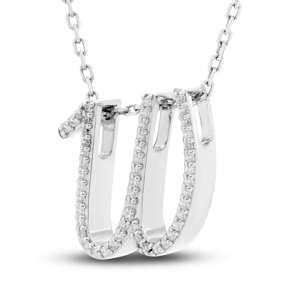 Diamond Initial W Pendant Necklace 1/10 ct tw Round 10K White Gold 9yeo1ejZ