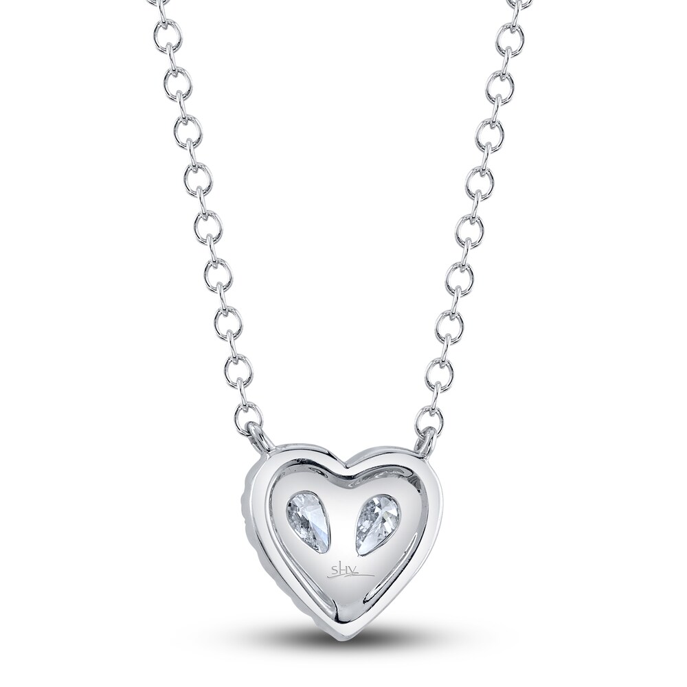 Shy Creation Diamond Heart Necklace 1/5 ct tw Pear/Round 14K White Gold 18\" SC55019751 AHErbf1h