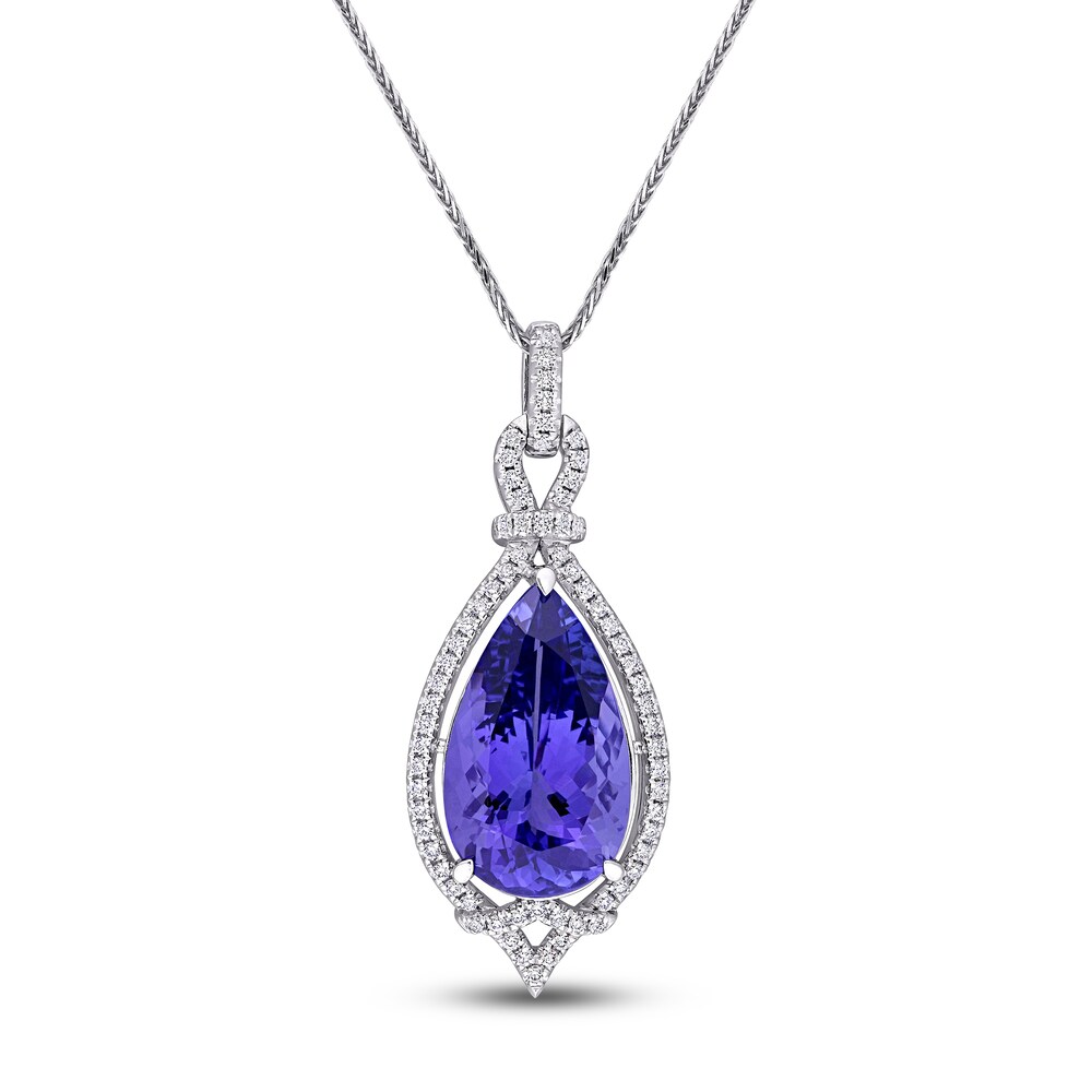 Natural Tanzanite Pendant Necklace 1/3 ct tw Diamonds 14K White Gold 18" ATakZEgC