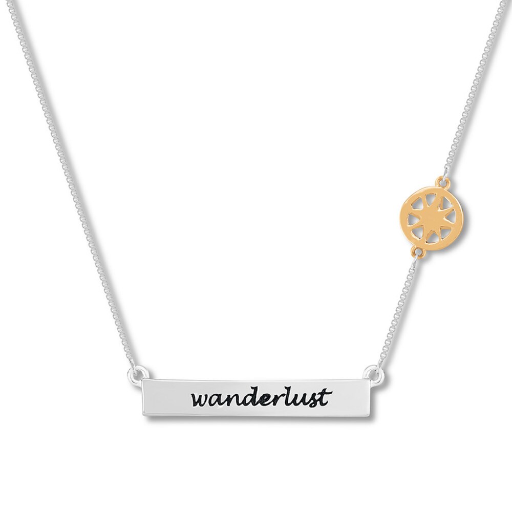 Wanderlust Bar Necklace with Compass Sterling Silver/10K Gold AXjwLksT