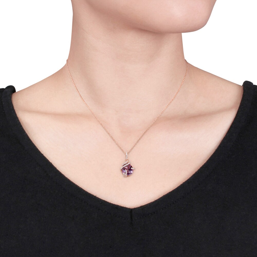 Amethyst Necklace 1/8 ct tw Diamonds 10K Rose Gold AuVPxLGn