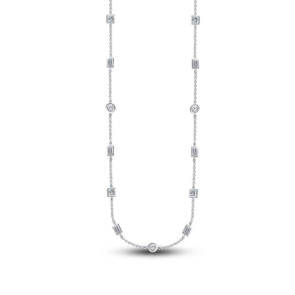 Kallati Diamond Pendant Necklace 5/8 ct tw Baguette/Round 14K White Gold 18.5\" BKDIBsEM [BKDIBsEM]
