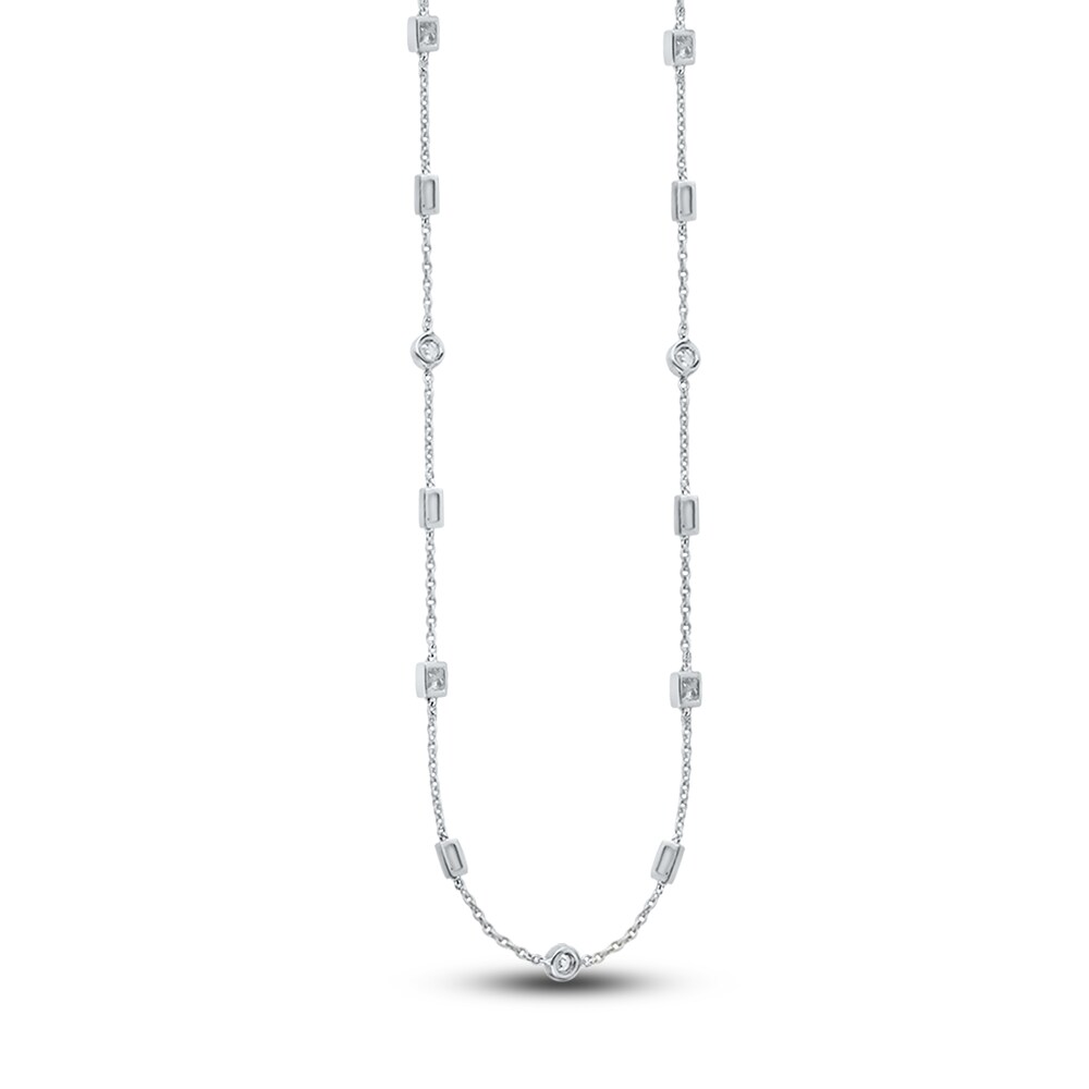 Kallati Diamond Pendant Necklace 5/8 ct tw Baguette/Round 14K White Gold 18.5\" BKDIBsEM