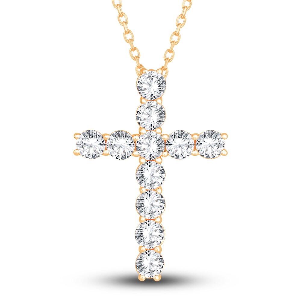 Diamond Cross Pendant Necklace 2-3/4 ct tw Round 14K Yellow Gold 18\" BbmCx4UP [BbmCx4UP]