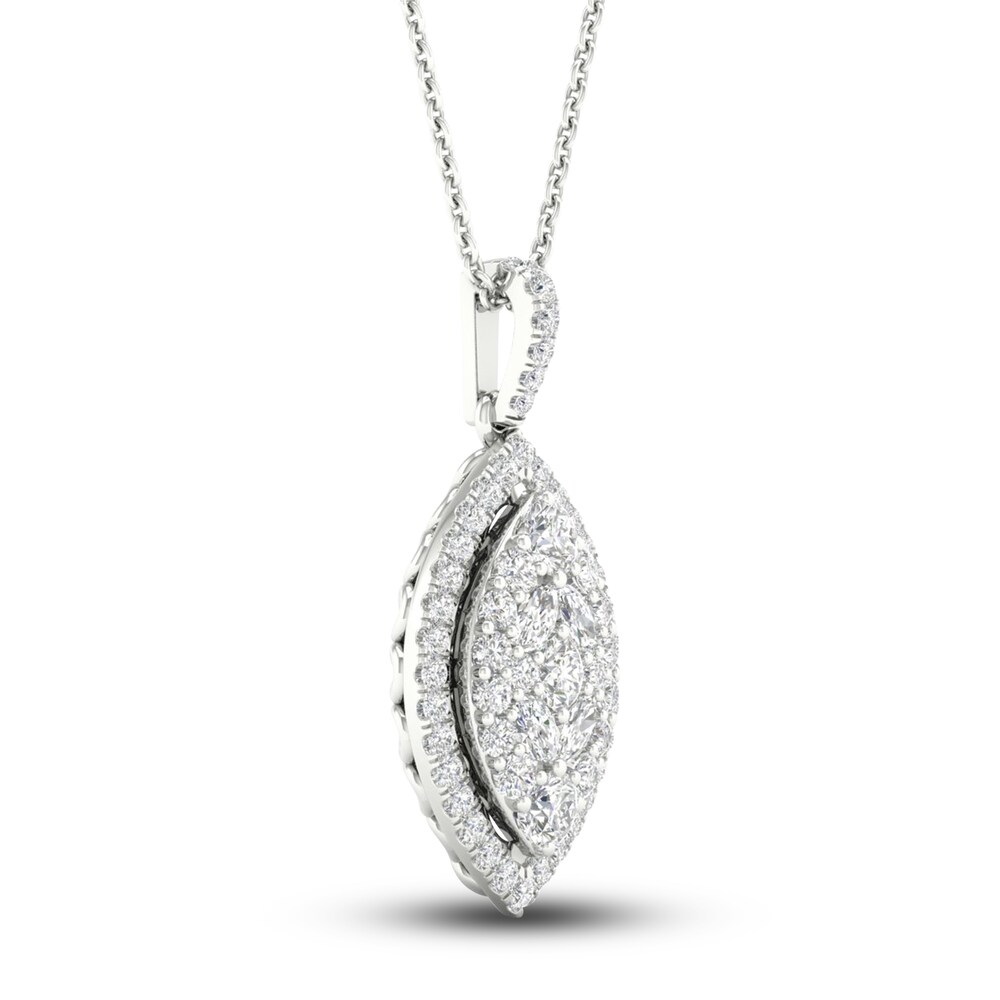 Diamond Pendant Necklace 3/4 ct tw Marquise/Round 14K White Gold Bt6vFn03