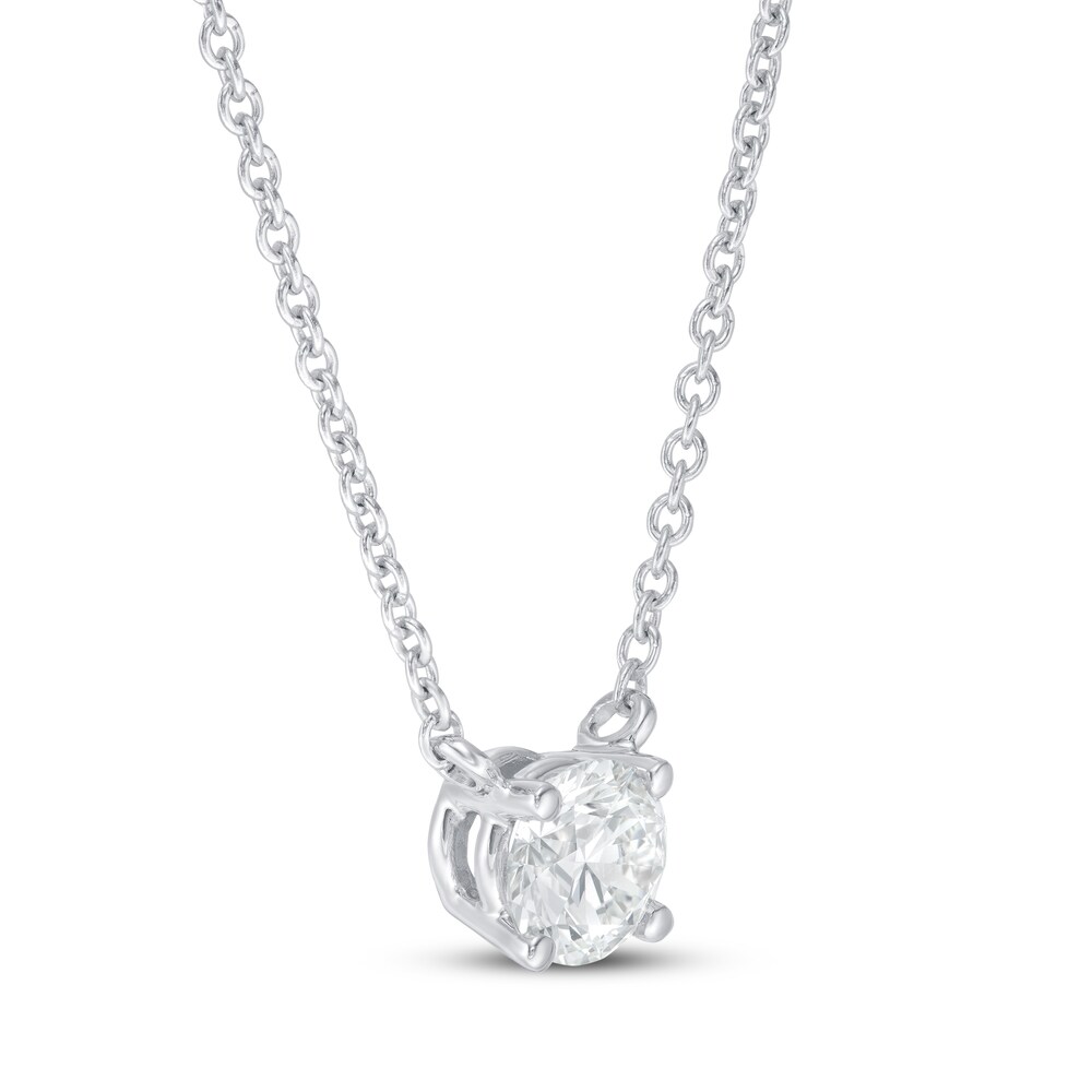 Lab-Created Diamond Solitaire Necklace 1/2 ct tw Round 14K White Gold 19\" (SI2/F) CDNMtvy0