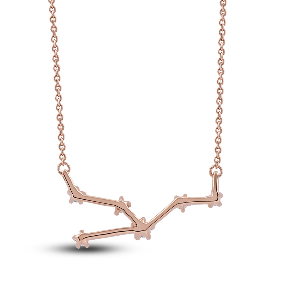 Diamond Taurus Constellation Pendant Necklace 1/6 ct tw Round 14K Rose Gold CXLzCDZW