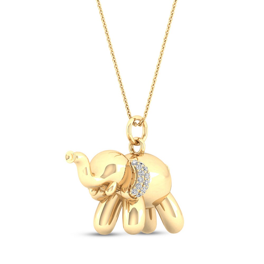 Diamond Elephant Necklace 1/10 ct tw Sterling Silver 14K Plated DGCWJgx3