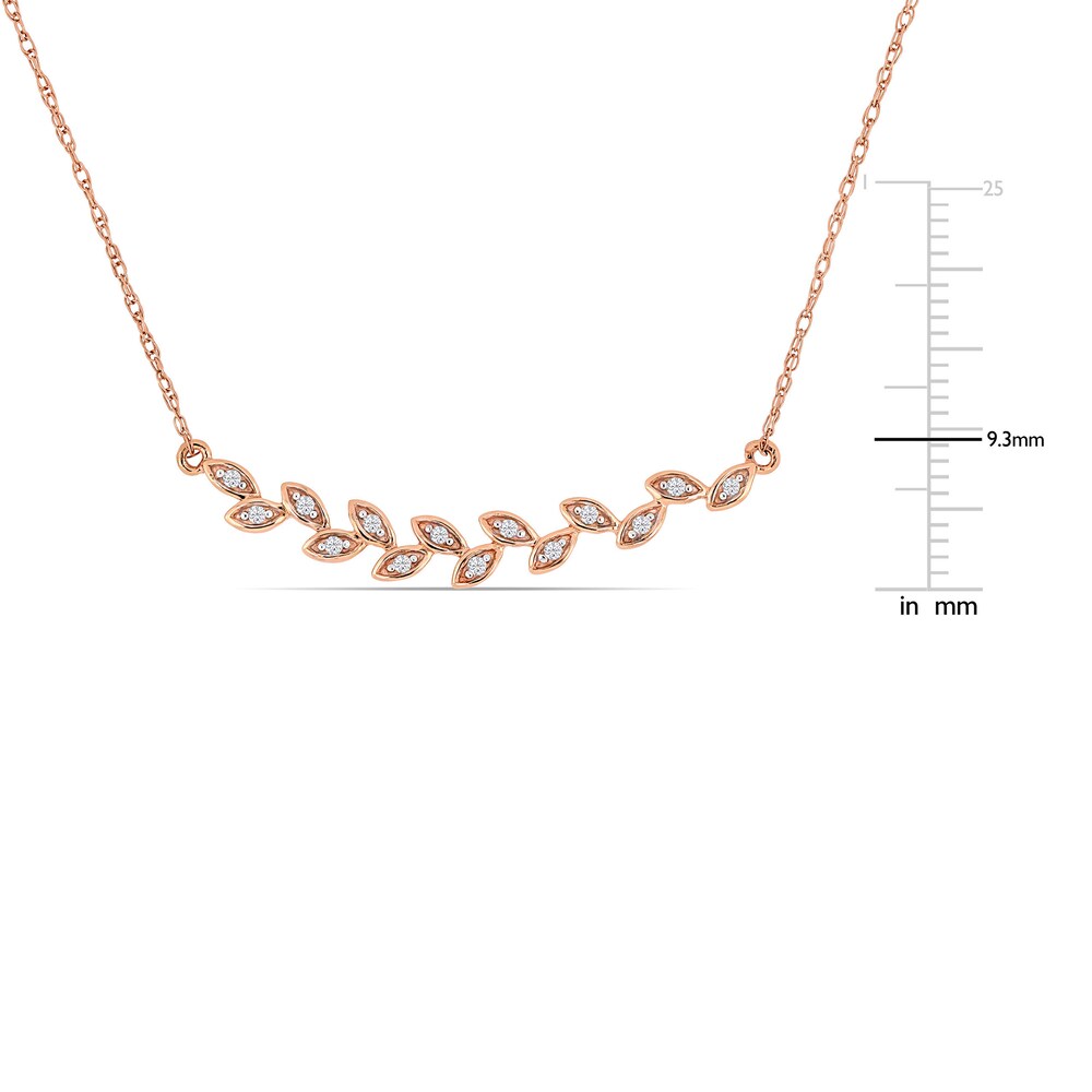 Diamond Leaf Bar Necklace 1/20 ct tw Round 10K Rose Gold 17\" DkOwmBoR