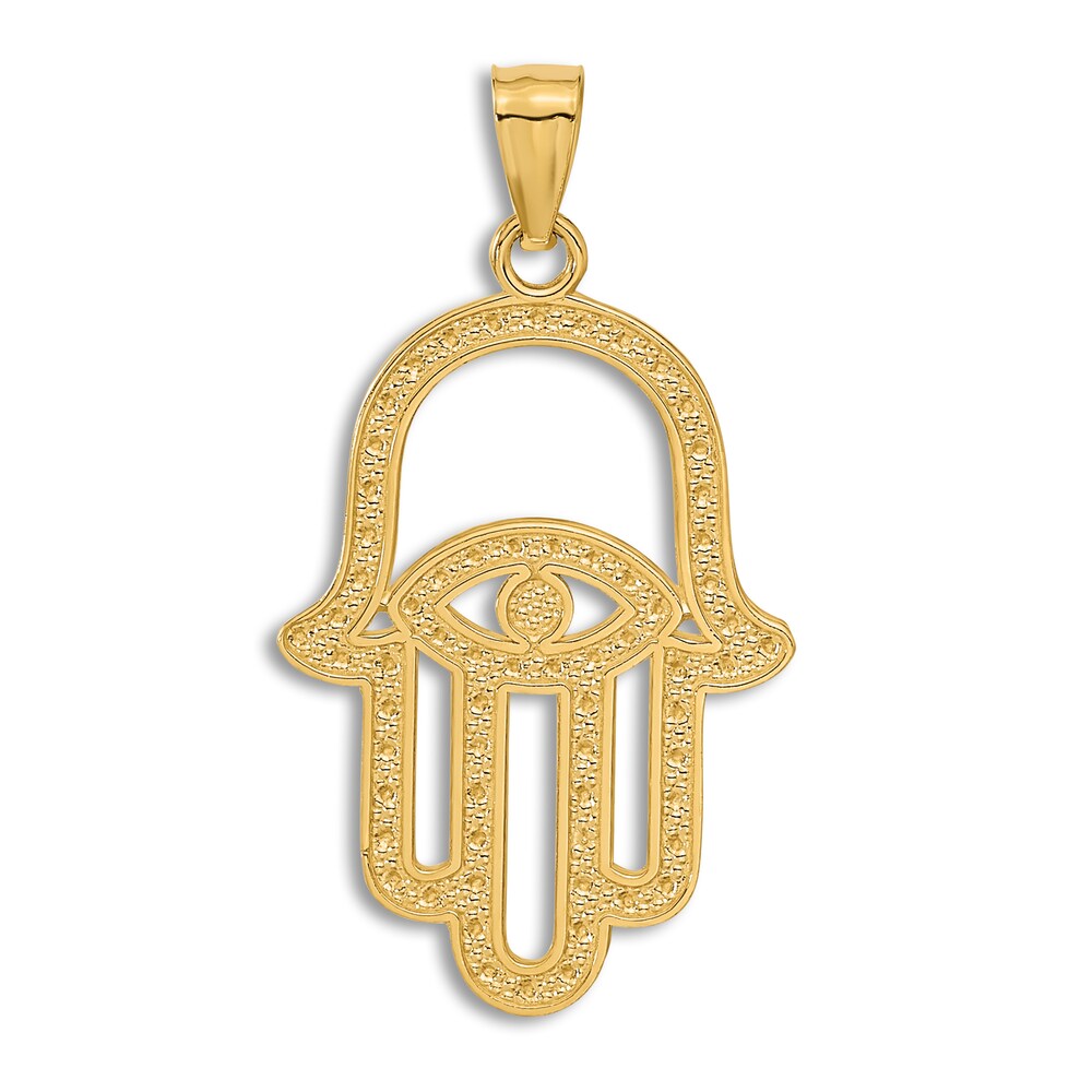 Milgrain Hamsa Pendant Necklace 14K Yellow Gold 18\" Do9mwKWj