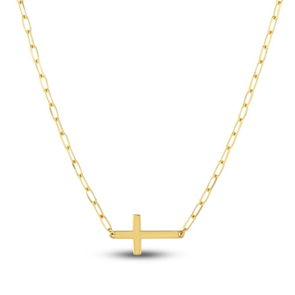 Cross Paperclip Necklace 14K Yellow Gold 18\" DqXK7GZy
