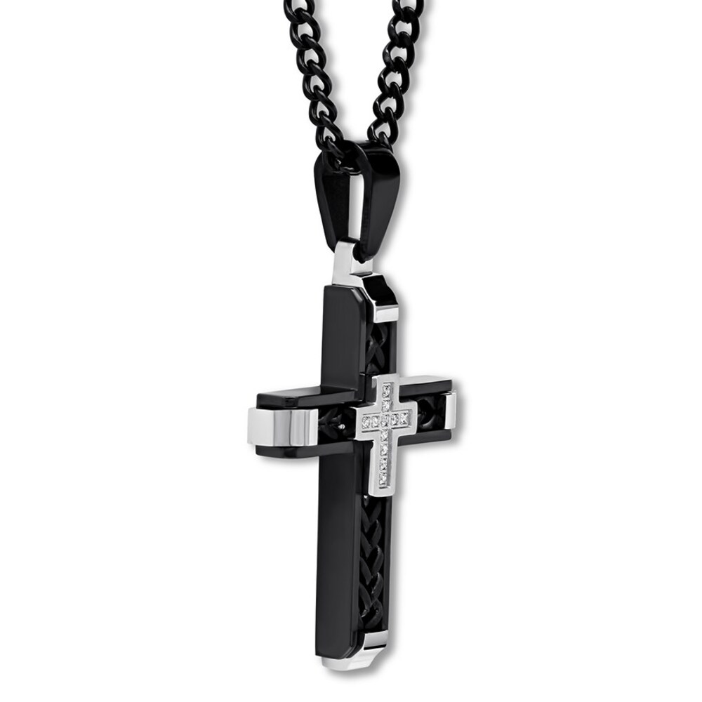 Diamond Cross Necklace 1/15 ct tw Stainless Steel 24\" DtgjyWRp