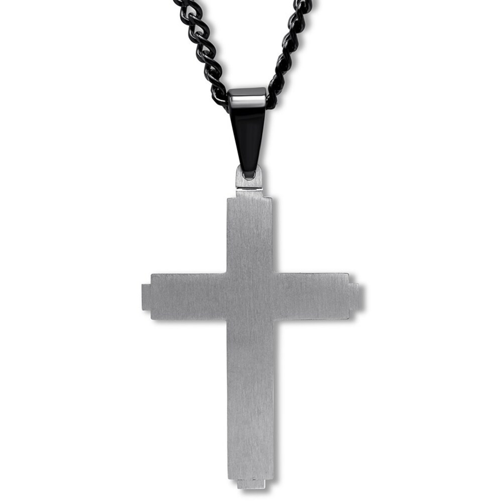 Diamond Cross Necklace 1/15 ct tw Stainless Steel 24\" DtgjyWRp