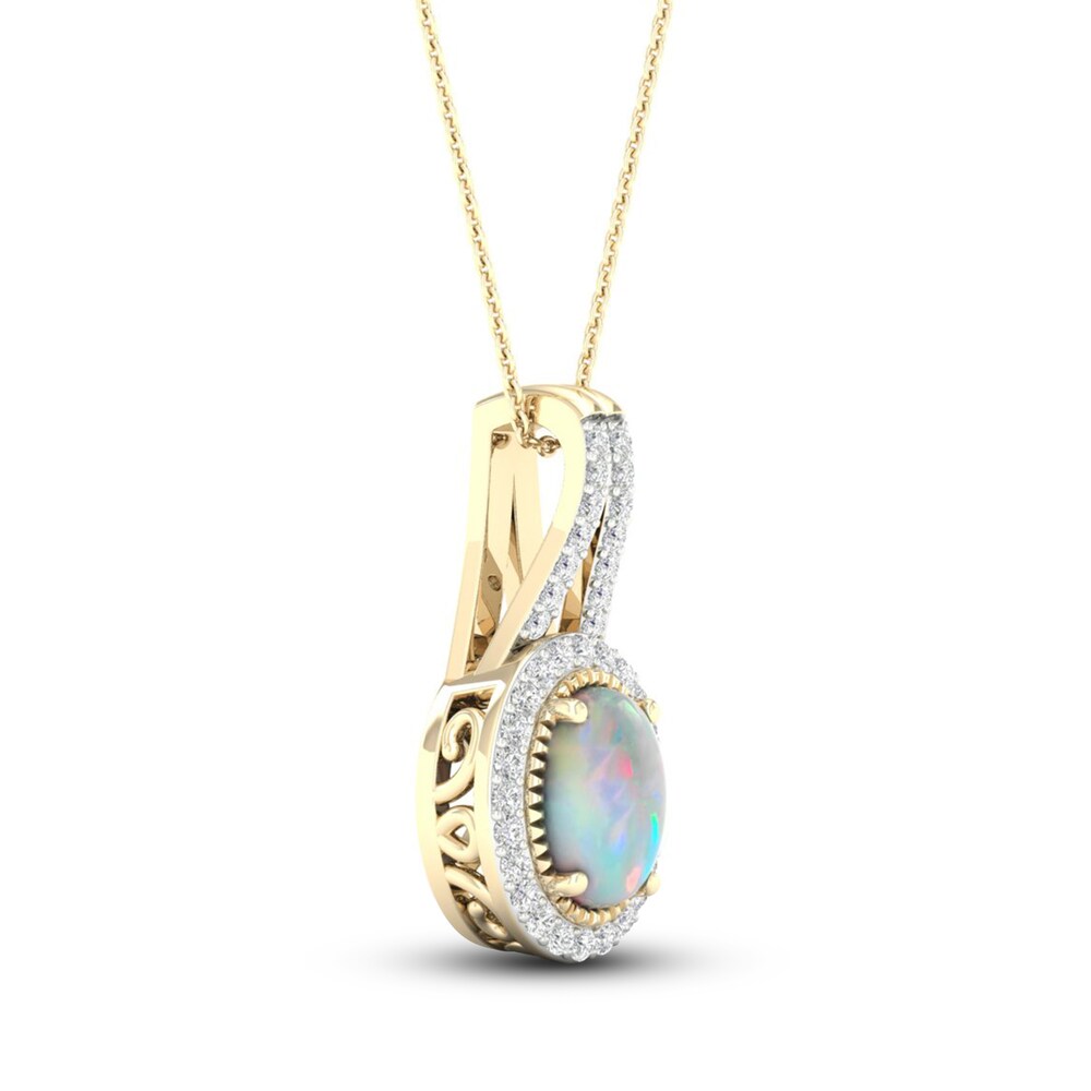 Lab-Created Opal & Lab-Created White Sapphire Necklace 10K Yellow Gold 18\" EHPuUp74