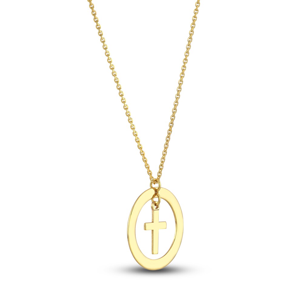 Cutout Circle Cross Necklace 14K Yellow Gold 16\" F5jxKt4n