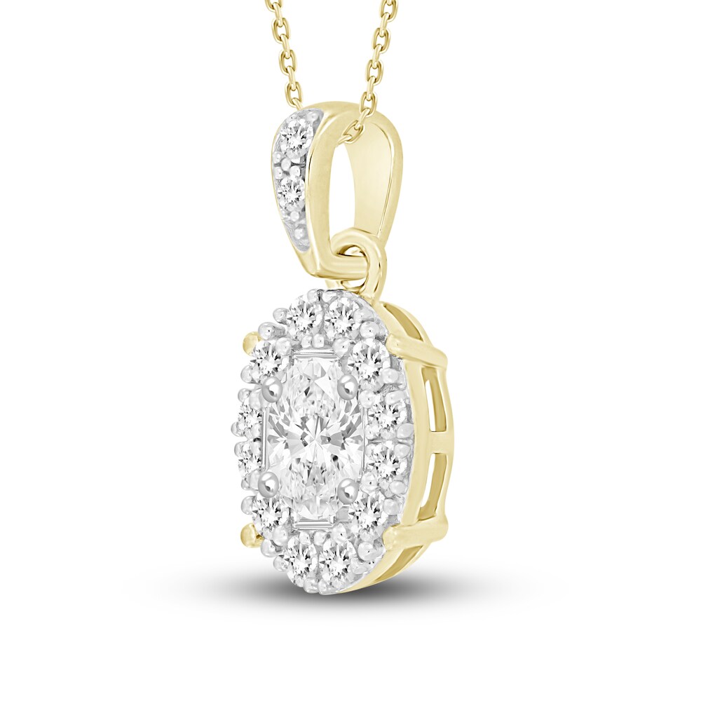 Diamond Pendant Necklace 3/8 ct tw Oval/Baguette/Round 10K Yellow Gold 18\" FlzFWKk4