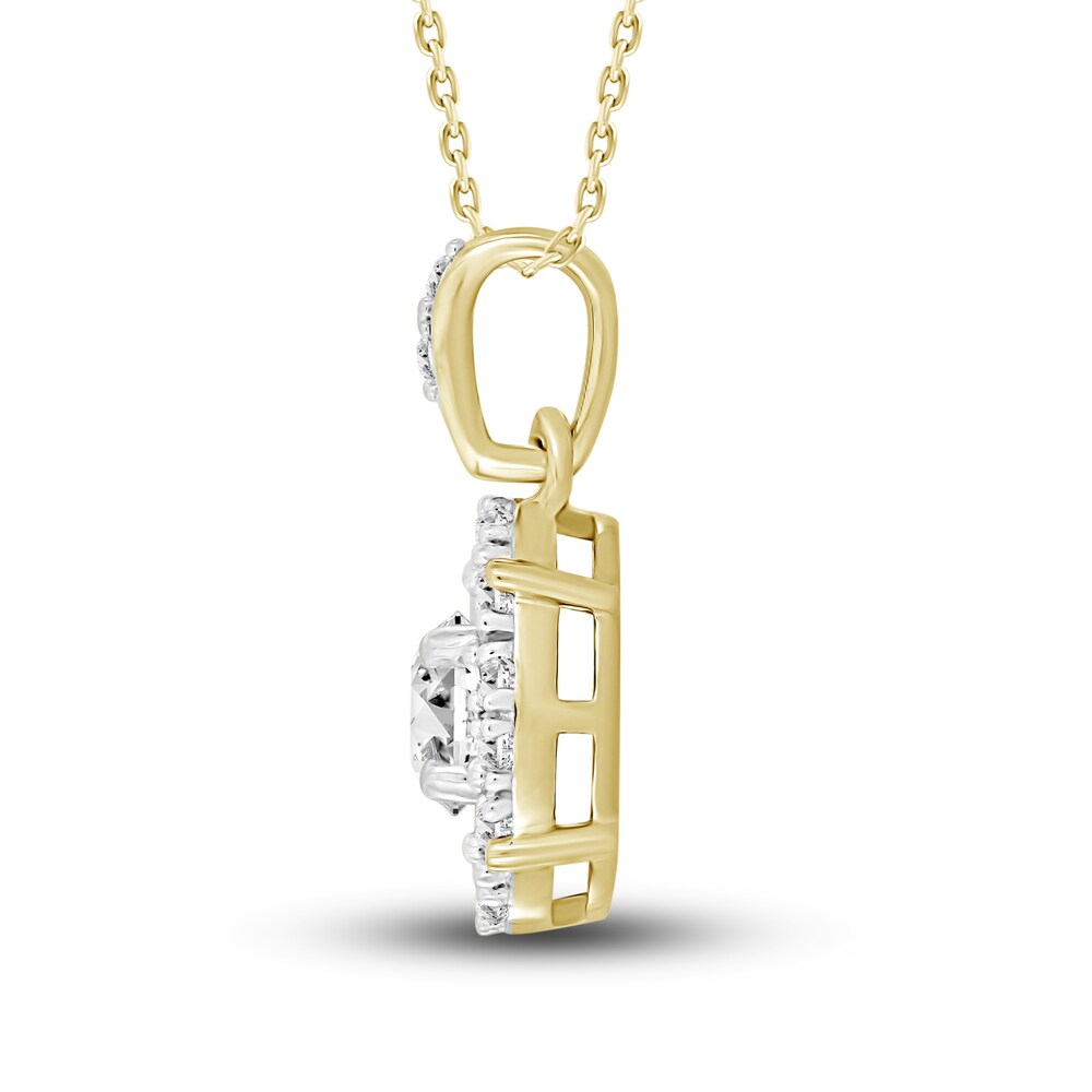 Diamond Pendant Necklace 3/8 ct tw Oval/Baguette/Round 10K Yellow Gold 18\" FlzFWKk4