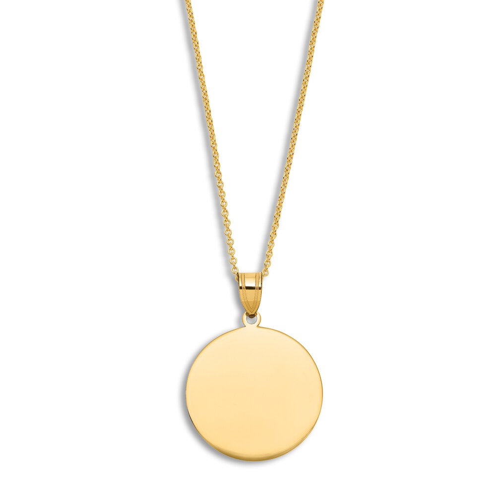 Engravable Circle Necklace 14K Yellow Gold 16\" to 18\" Adjustable G9856NTx