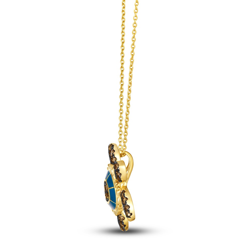 Le Vian Diamond Turtle Pendant Necklace 1/5 ct tw Round Blue Enamel 14K Honey Gold 19\" H6vpMYRL