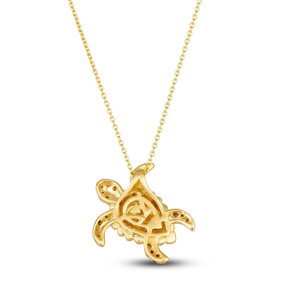 Le Vian Diamond Turtle Pendant Necklace 1/5 ct tw Round Blue Enamel 14K Honey Gold 19\" H6vpMYRL