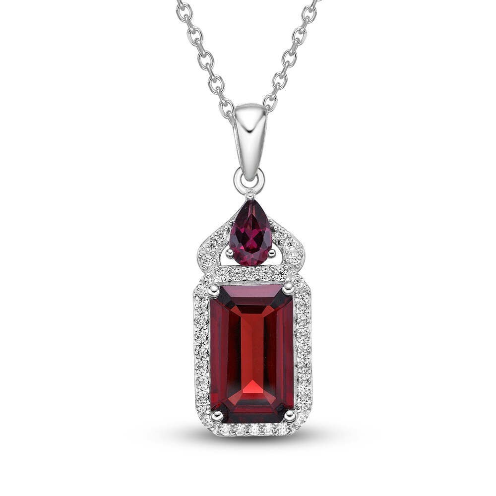 Natural Rhodolite Garnet Necklace 1/6 ct tw Diamonds 10K White Gold 18\" HJ6zvgGy [HJ6zvgGy]