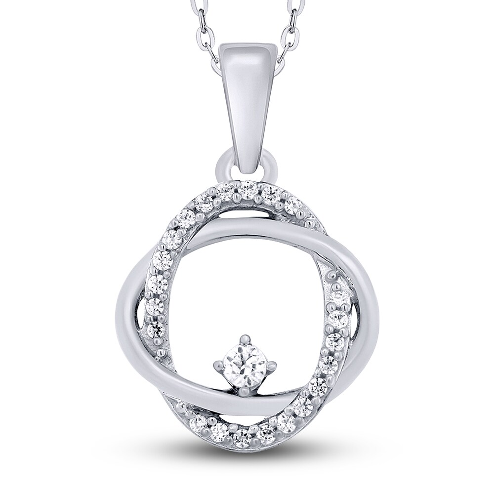 Diamond Double Oval Pendant Necklace 1/10 ct tw Round 14K White Gold 18\" HdY2QbHv [HdY2QbHv]