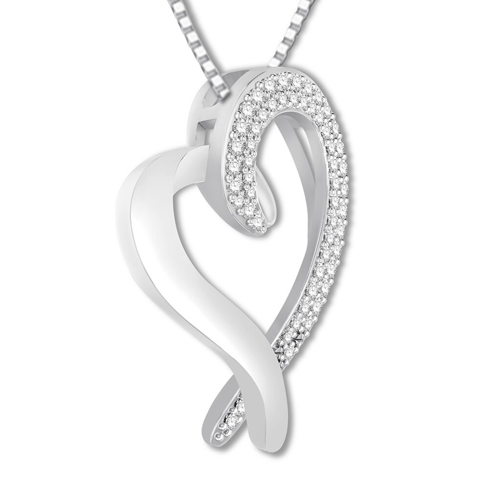 Diamond Heart Necklace 1/4 ct tw Round-cut 10K White Gold IE6Z8WSo