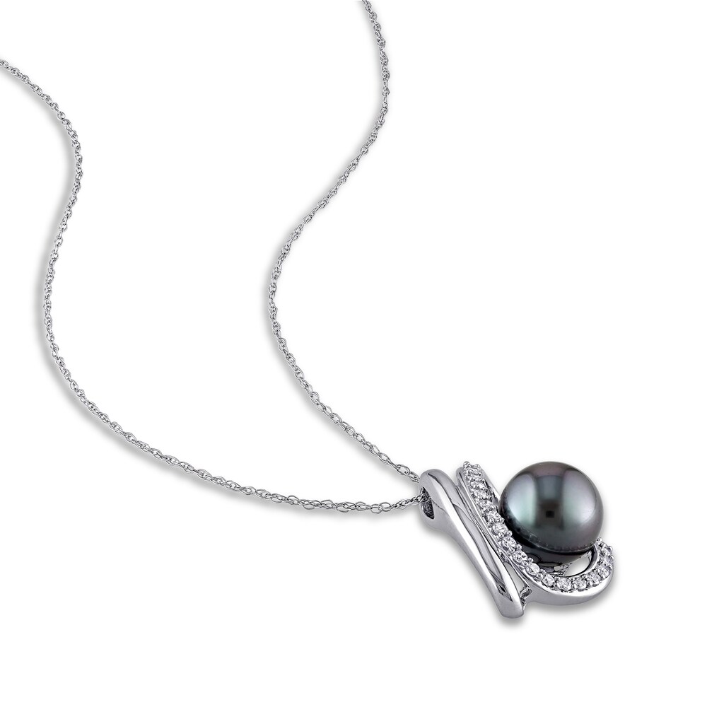 Tahitian Cultured Pearl Necklace 1/4 ct tw Diamonds 10K White Gold IIDEuzl6