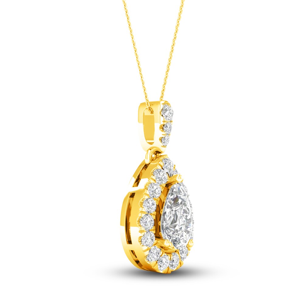 Lab-Created Diamond Pendant Necklace 3/4 ct tw Pear/Round 14K Yellow Gold IO3Encuq