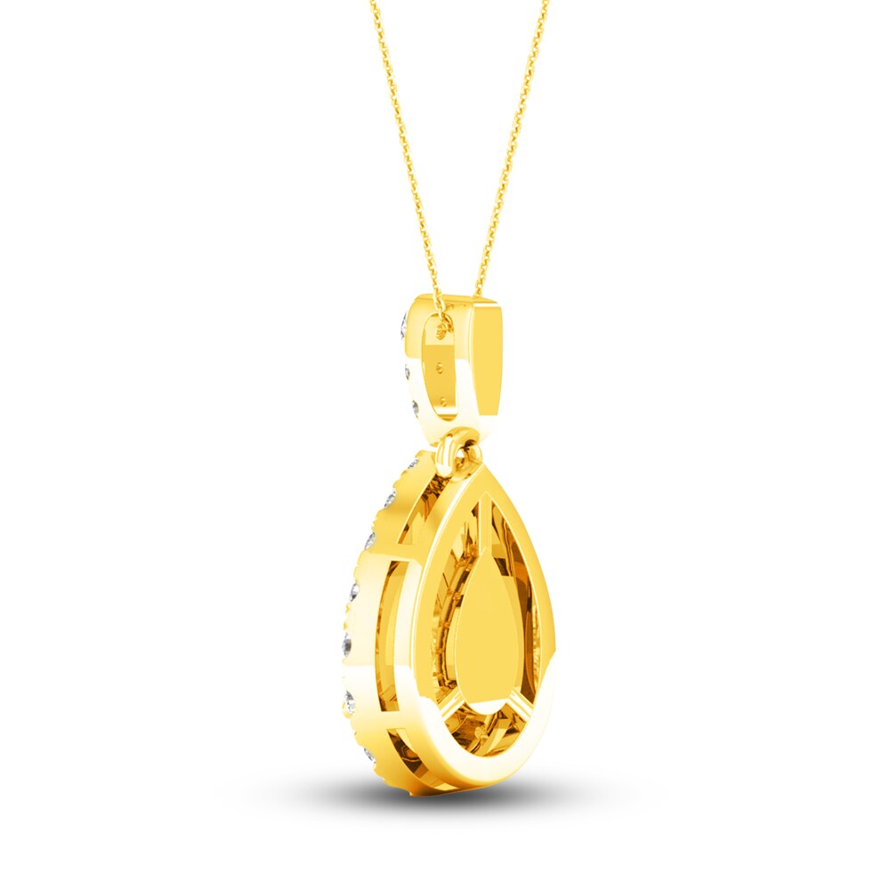 Lab-Created Diamond Pendant Necklace 3/4 ct tw Pear/Round 14K Yellow Gold IO3Encuq