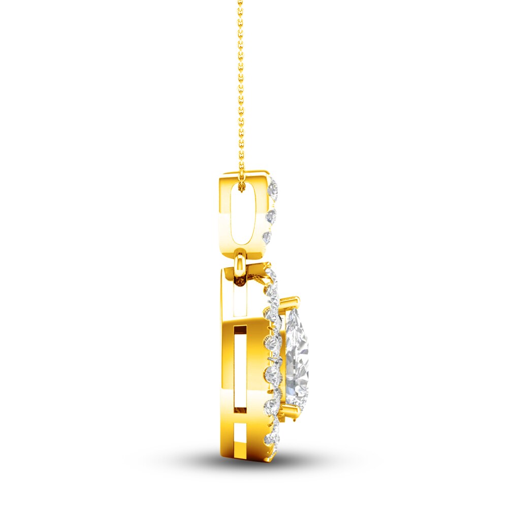 Lab-Created Diamond Pendant Necklace 3/4 ct tw Pear/Round 14K Yellow Gold IO3Encuq