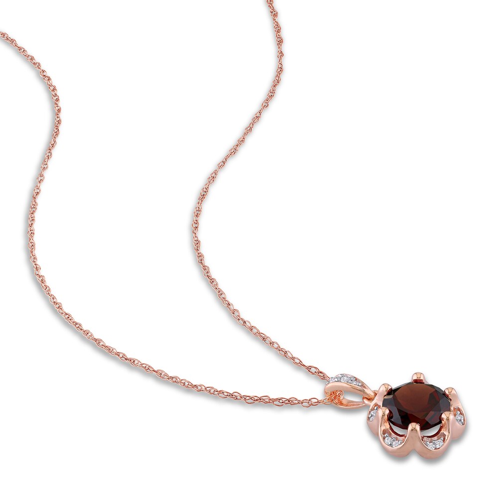 Natural Garnet Necklace 1/20 ct tw Diamonds 14K Rose Gold IXh1UPK9