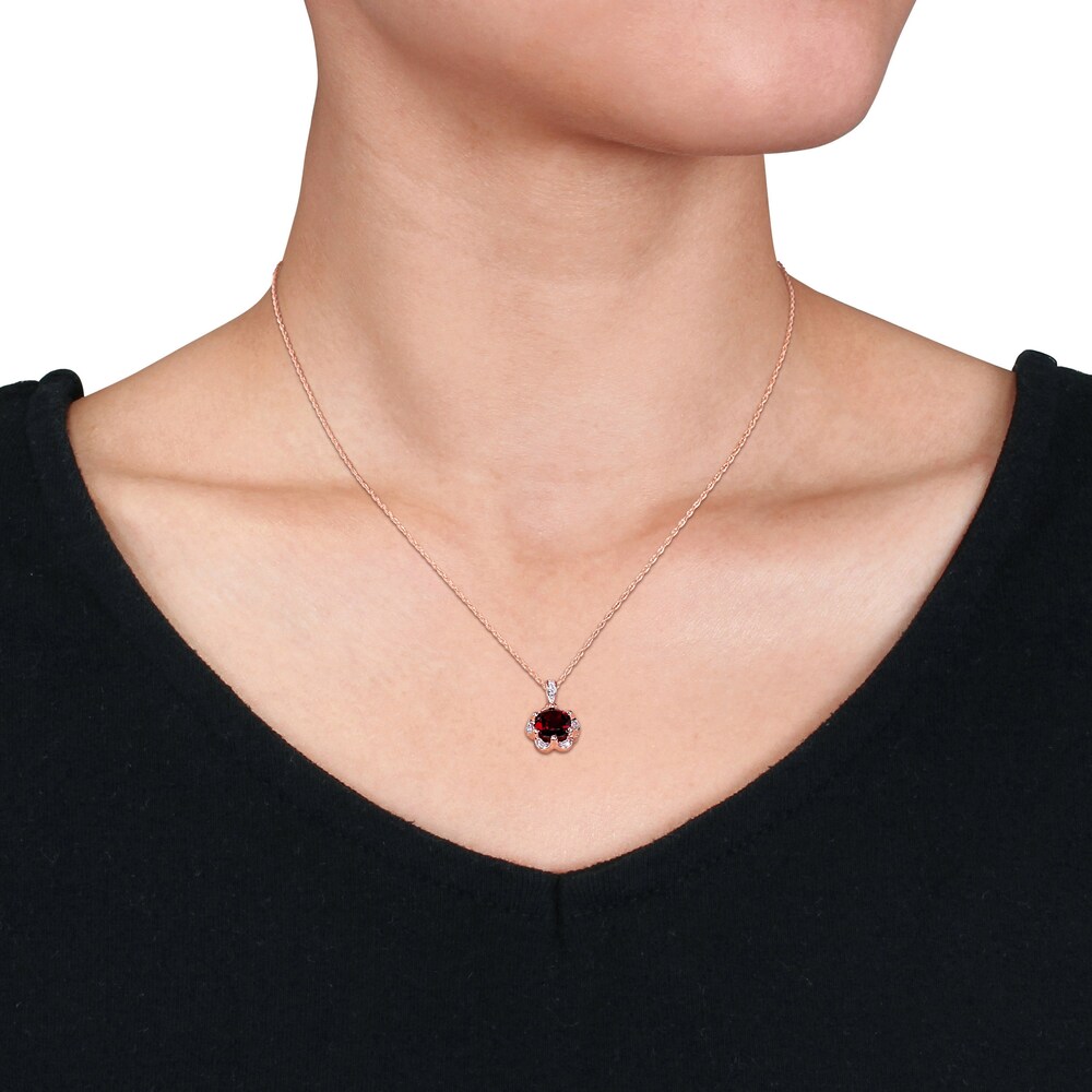 Natural Garnet Necklace 1/20 ct tw Diamonds 14K Rose Gold IXh1UPK9