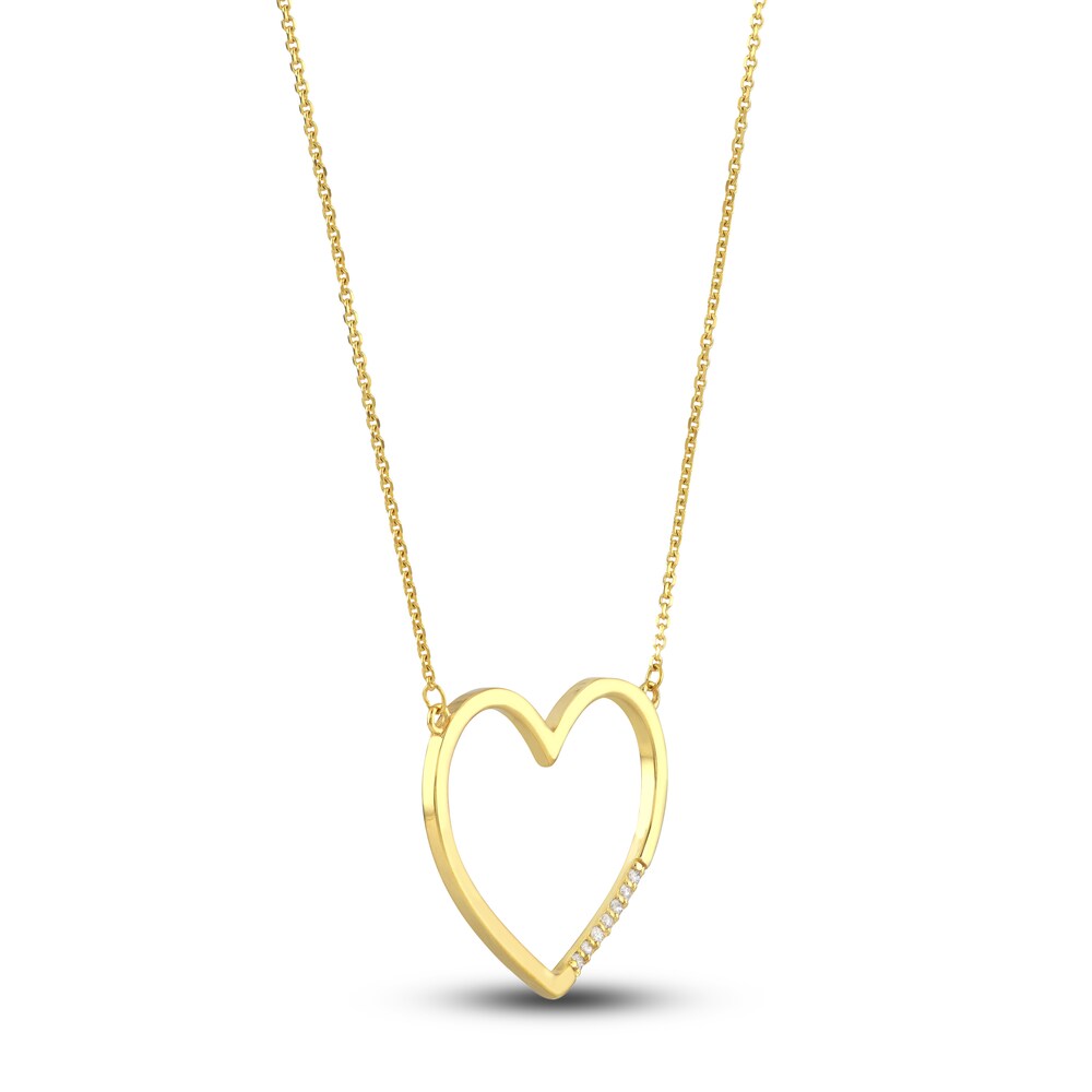 Diamond Heart Necklace 1/20 ct tw Round 14K Yellow Gold 16\" Adj. Ims1qS7e