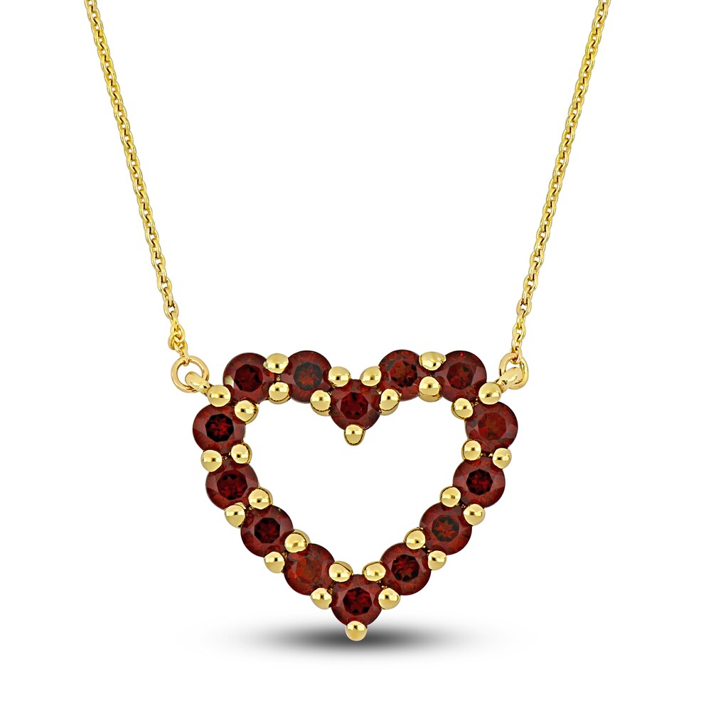 Natural Garnet Heart Pendant Necklace 10K Yellow Gold 17\" InGddRtV [InGddRtV]
