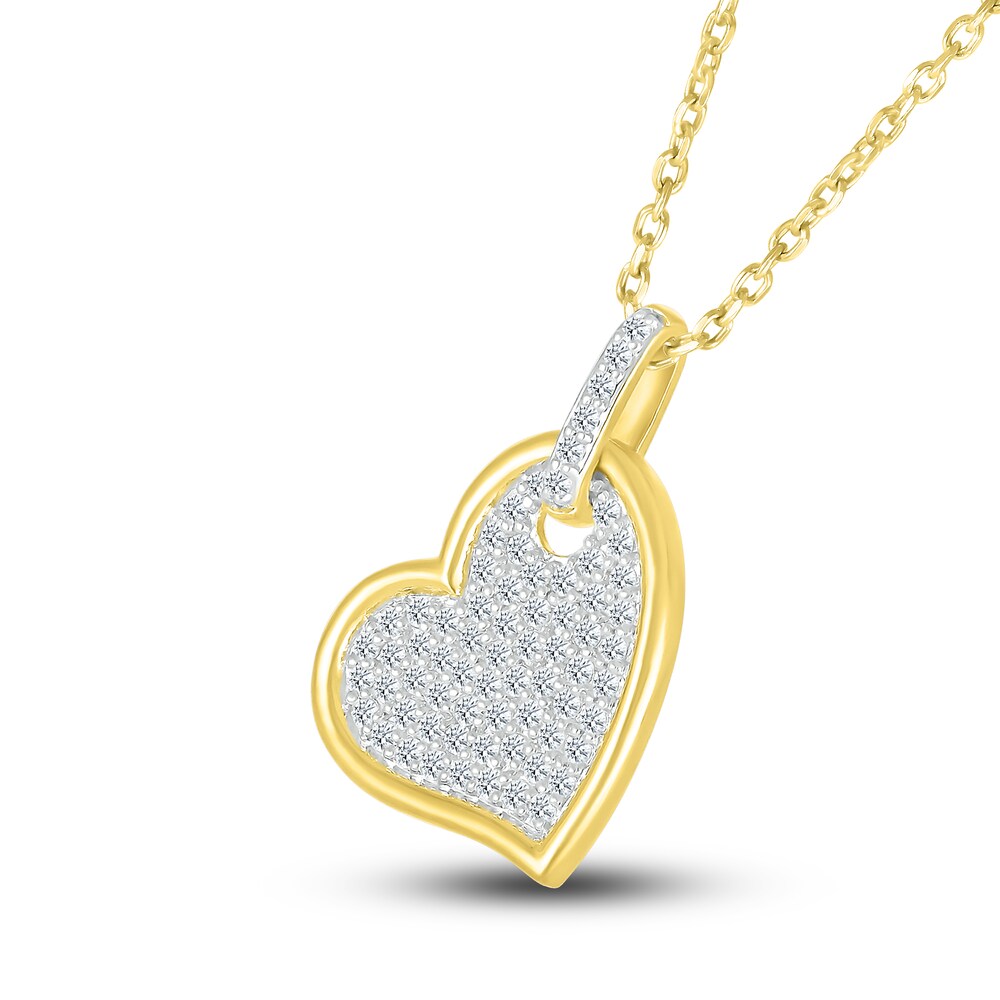 Diamond Heart Pendant Necklace 1/4 ct tw Round 10K Yellow Gold 18\" IoBTeaWC