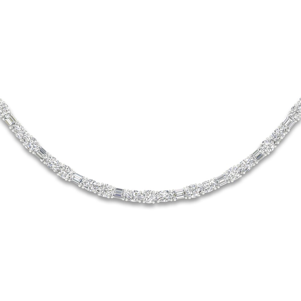 Lab-Created Diamond Necklace 10 ct tw Emerald/Oval/Round 14K White Gold 18\" JE569tmZ